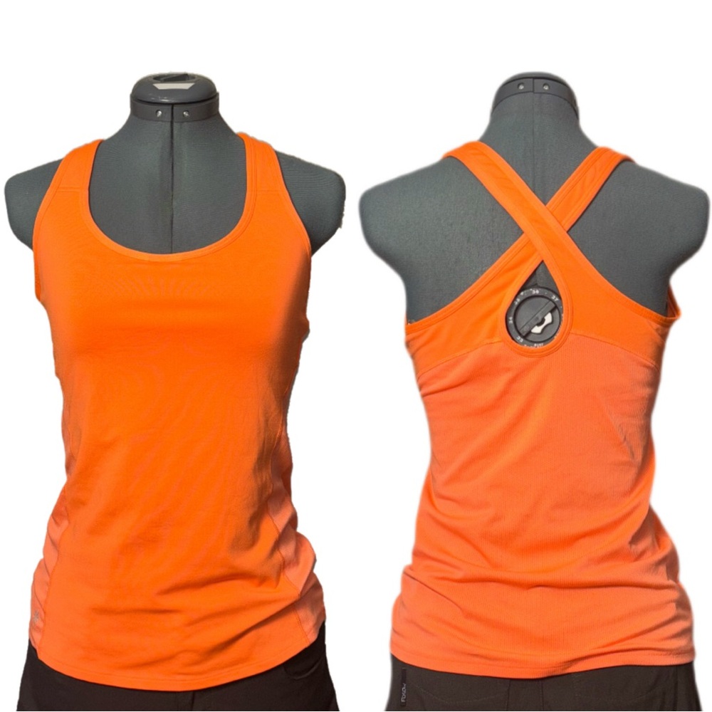 Athleta Swift Tank Women's size Small Cross Back Neon Orange fitted